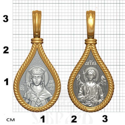 нательная икона св. мученица людмила чешская княгиня, серебро 925 проба с золочением (арт. 06.026)